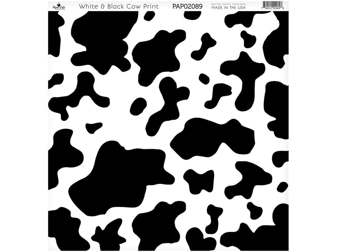 Paper Cafe Cardstock 12 in. x 12 in. White Black Cow Print 15 pc